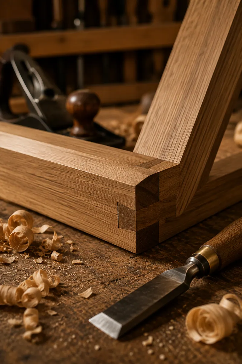 Gereedschap en fijn afgewerkt houtwerk, detailshot van vakmanschap.